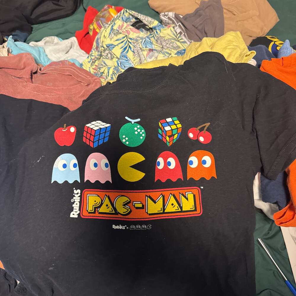Pac-man X Rubik's Cube Crossover Black T Shirt M Arcade Toy Graphic 1980s Game